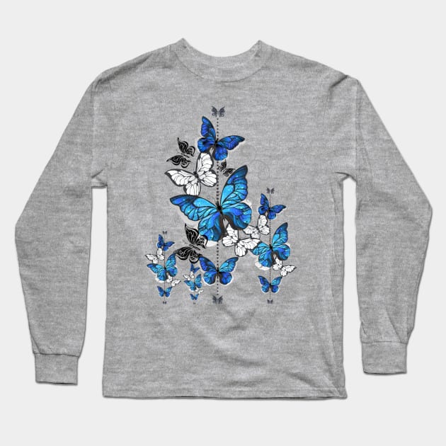 Blue Topaz Butterflies Flying Long Sleeve T-Shirt by MyVictory